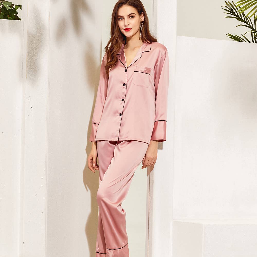 Mackleys – wholesale Sleepwear set – Women's – PREORDER Plain Long Sleeve and Pants PJ Set15