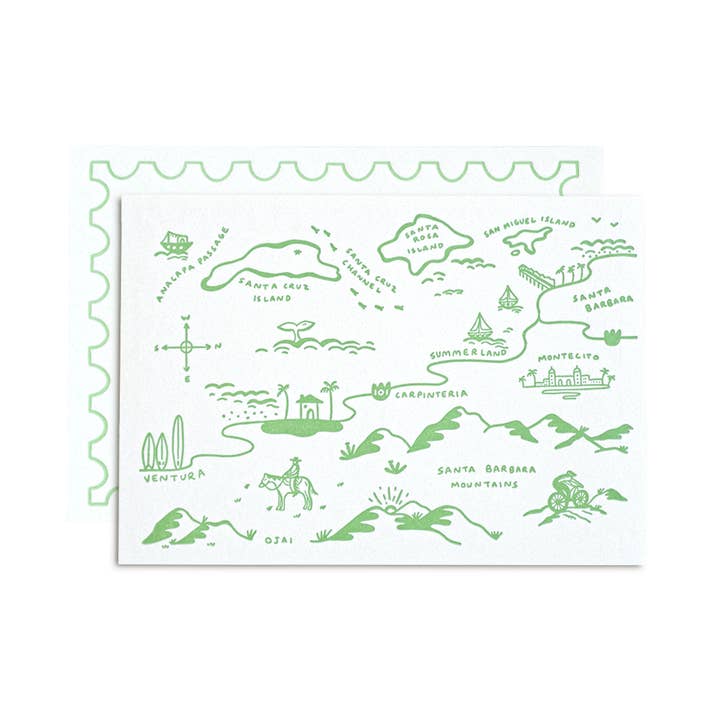 Santa Barbara Map Postcard for wholesale by Ink Paper Crafts