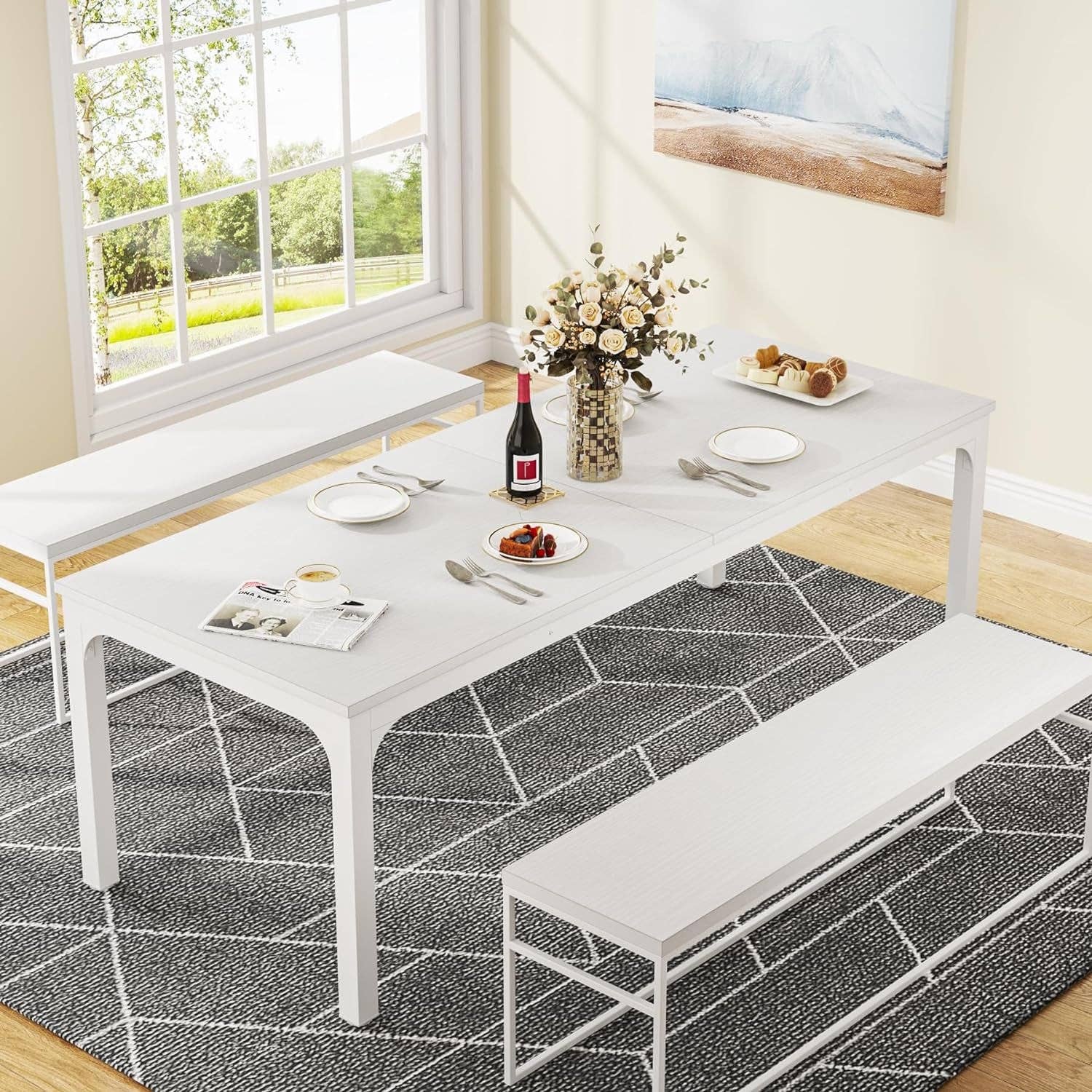 White 78-Inch Dining Table For 6-8, Rectangular Dining Room for wholesale on Faire3