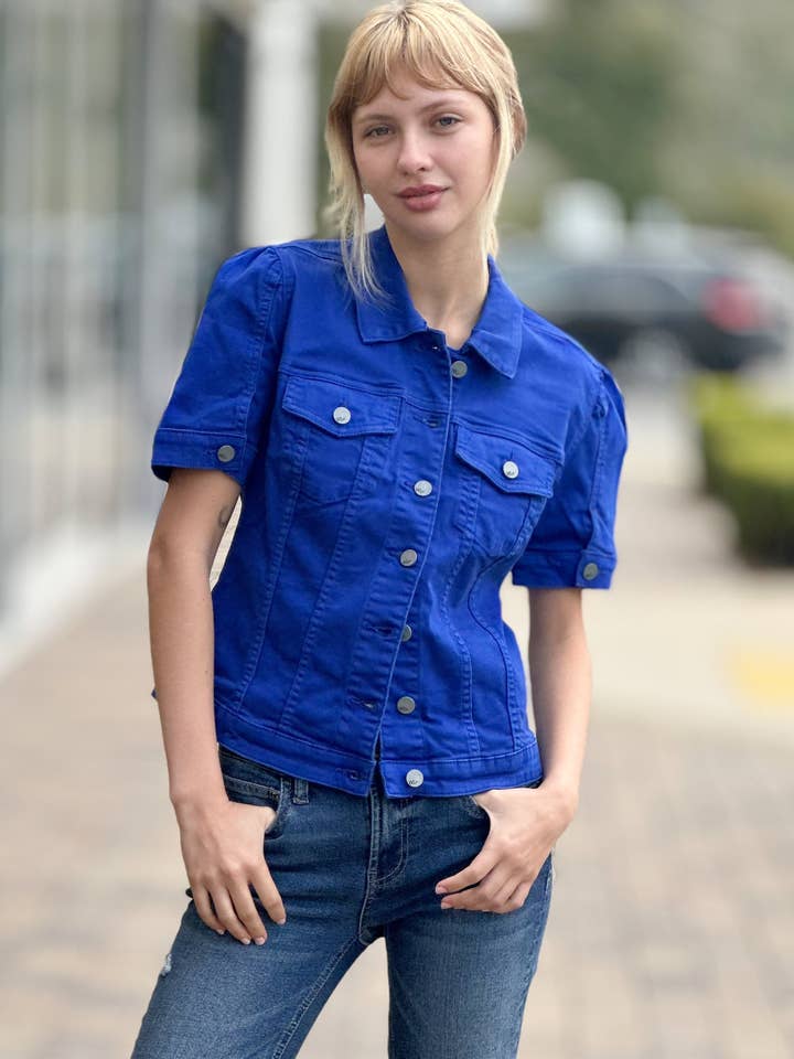 Veste en jean à manches bouffantes - Années 70-80 Rockstar-Chic pour la vente par WASH LAB