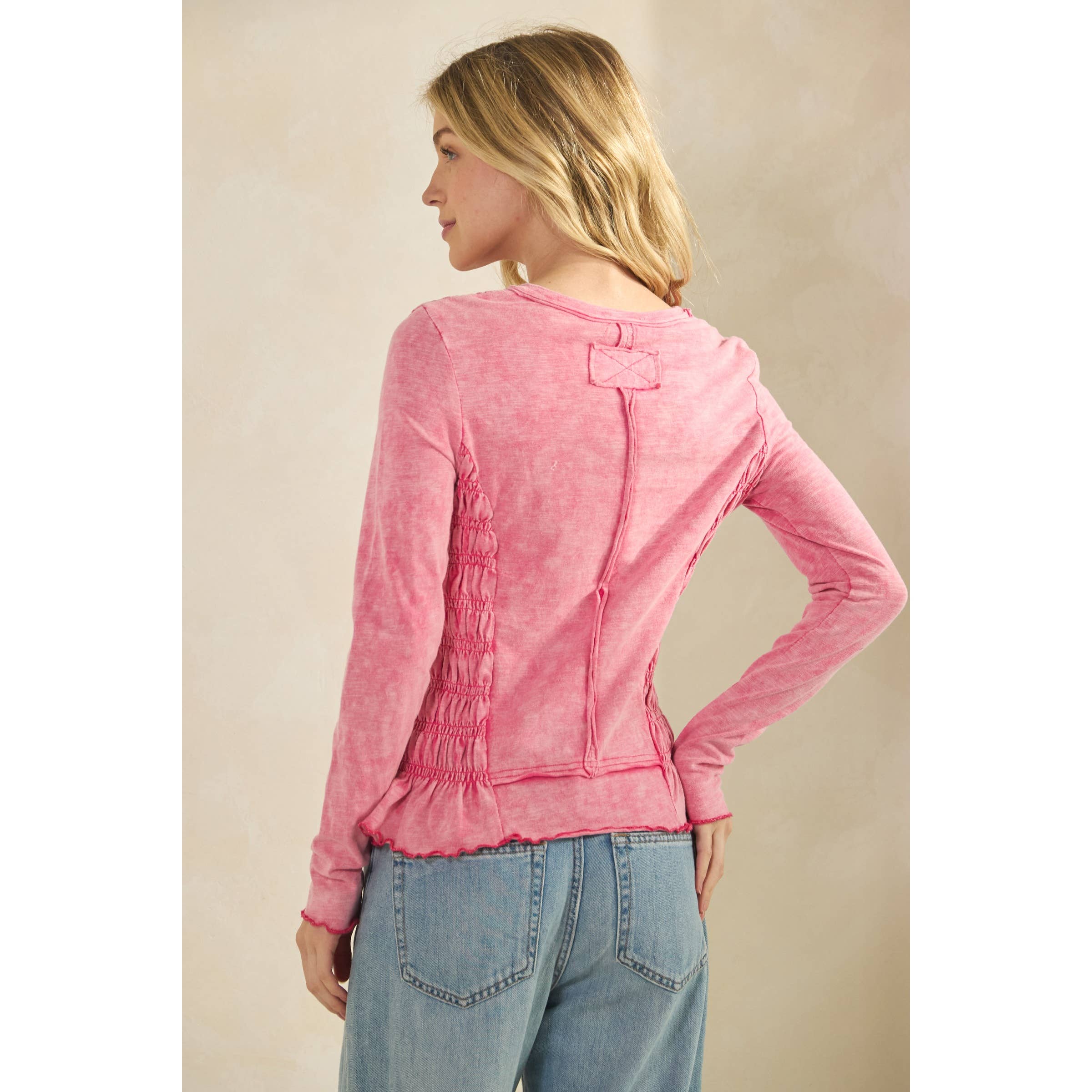 Sage + Fig - Wholesale Knit Top - Women's - SMOCKED PEPLUM LONG SLEEVE TOP (ST7986) 2