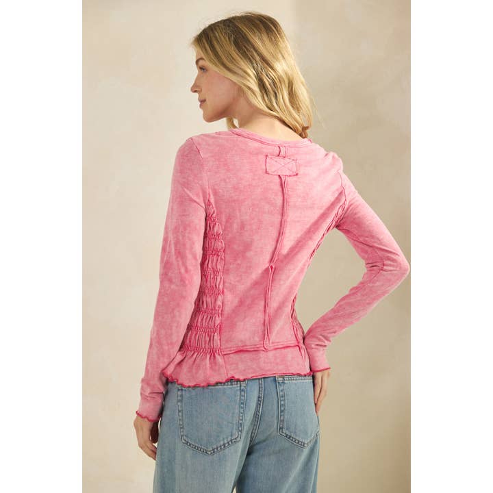 Sage + Fig - Wholesale Knit Top - Women's - SMOCKED PEPLUM LONG SLEEVE TOP (ST7986) 2