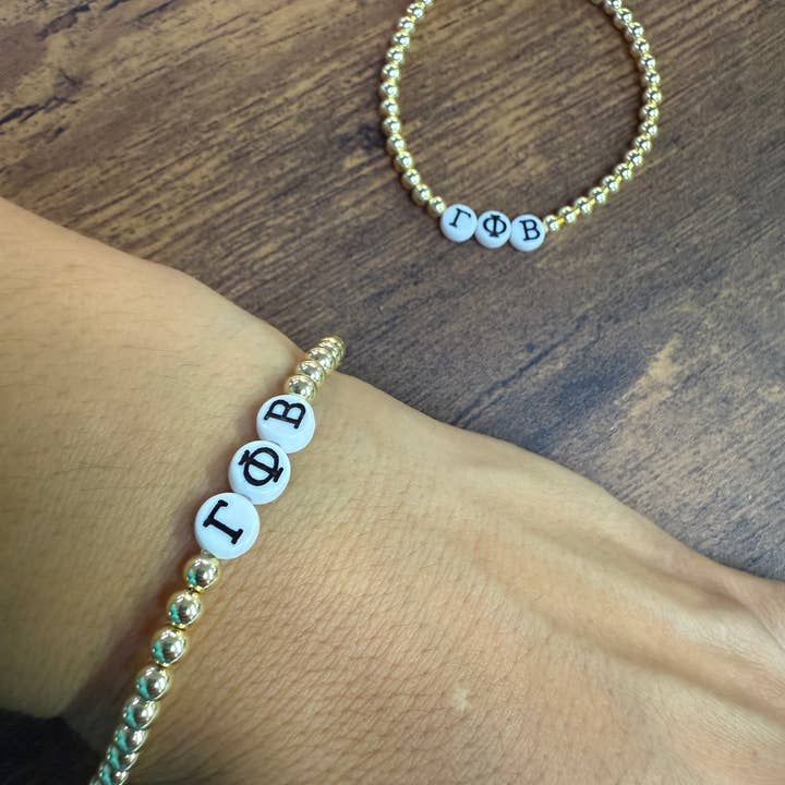 Greek Letter Gold Beaded Sorority Bracelet for wholesale by Paco Designs