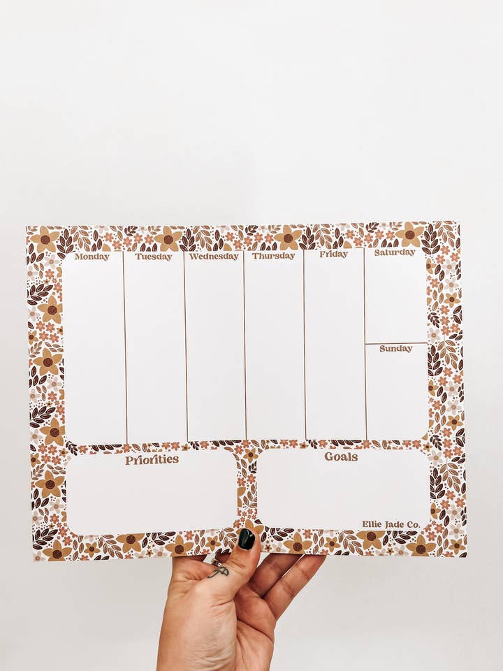 Wochenplaner mit Herbst-Blumenmuster und Notizblock für den Großhandel von Ellie Jade Co