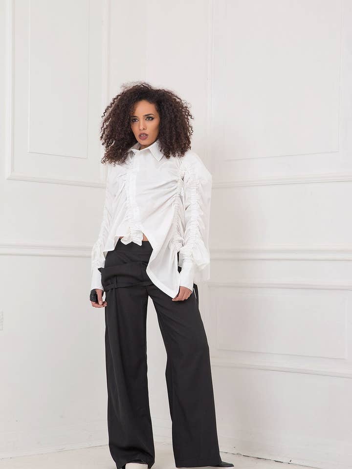 Oversize bomuldsbukser med dobbelt talje og bælte: /HERTHA/ for engroshandel hos ADEPTT