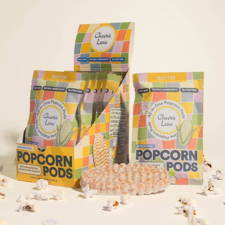 Single Serve Butter Popcorn Pods (10-Pack Display) for wholesale by Cheerie Lane
