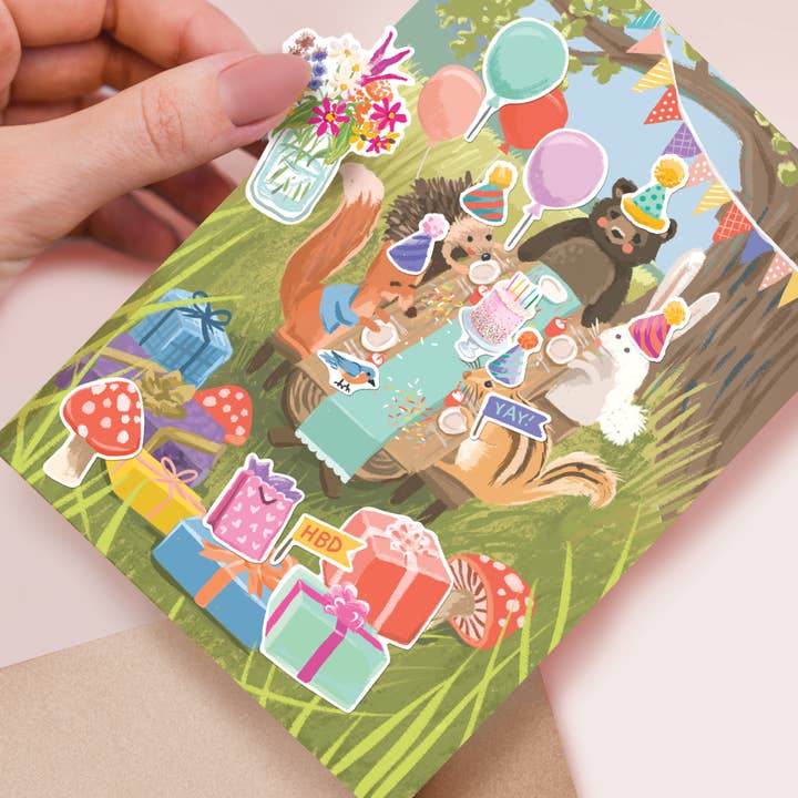 Inklings Paperie - Wholesale Birthday Card - Sticker Scene Card - Woodland Party3