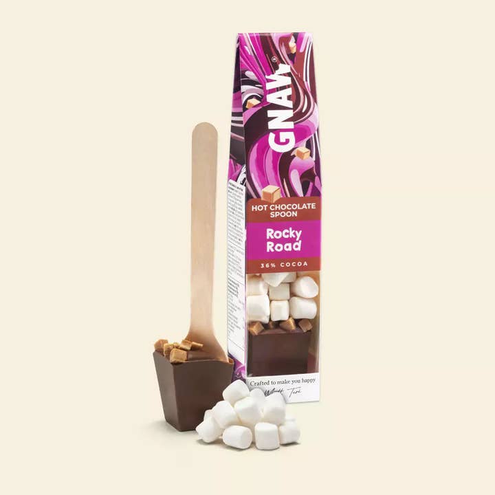 GNAW Chocolate - Vente Cuillère à chocolat chaud - Rocky Road - Cuillère à chocolat chaud avec guimauves