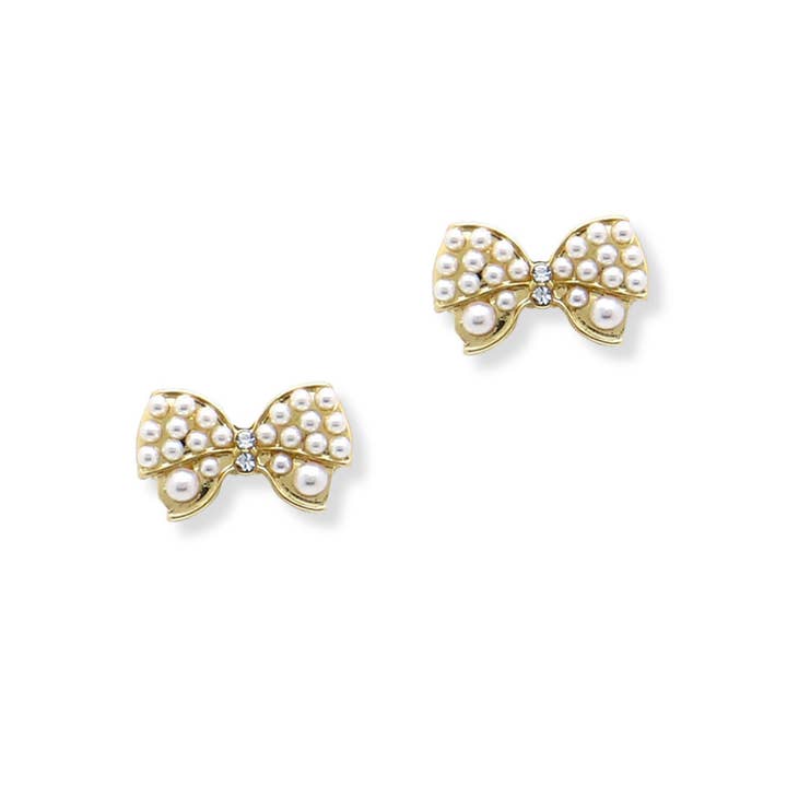 SOPHIA WHOLESALE - Wholesale Stud/Post Earrings - Ribbon bow Pearl Stud Earring