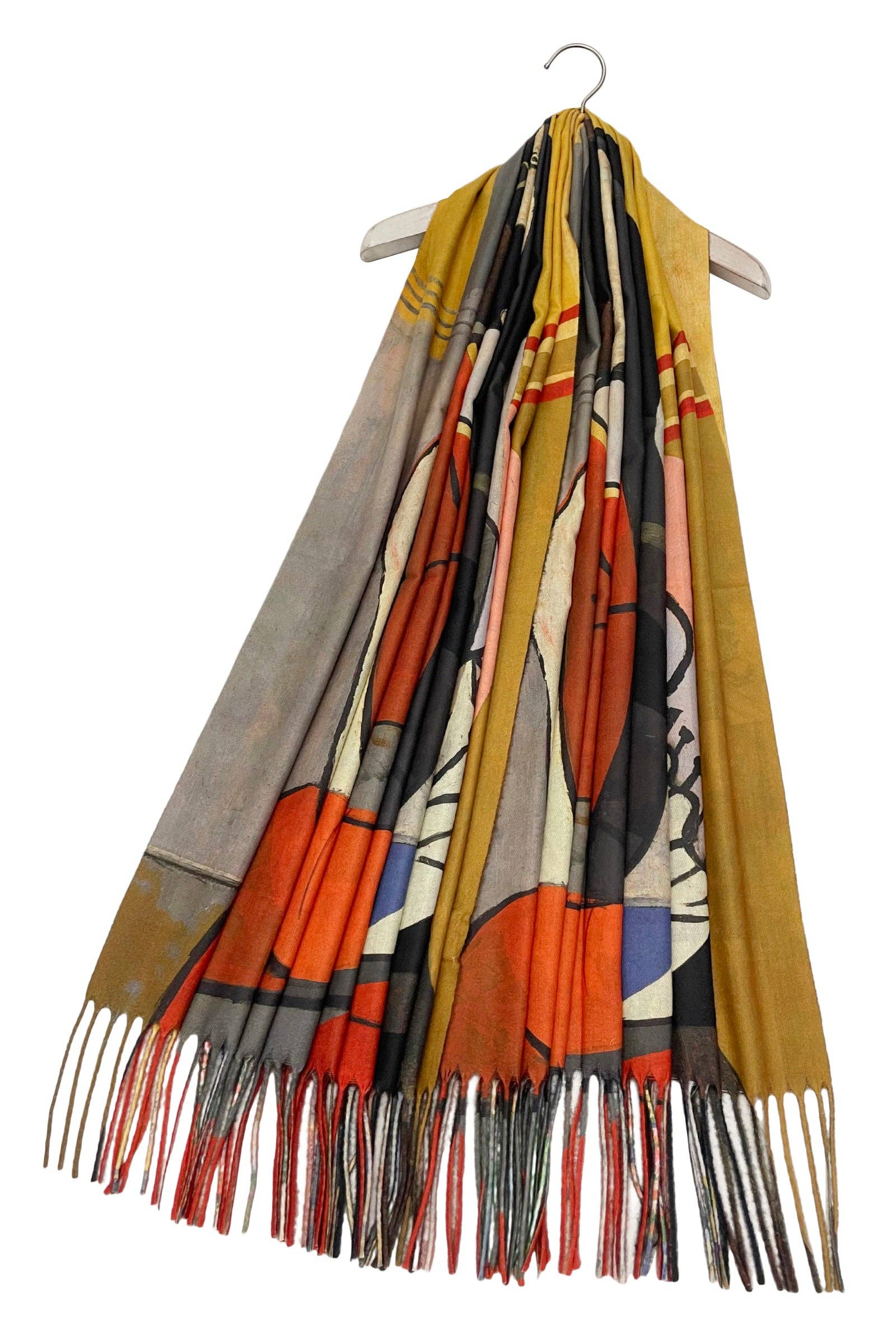 Multi Picasso Woman In Red Art Print Reversible Wool Tassel Scarf for wholesale on Faire2