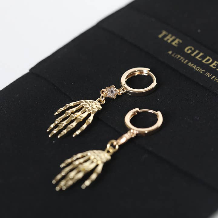 The Gilded Witch - Wholesale Huggie Earrings - Skeleton Hand Huggie Earrings: Gothic Halloween Jewelry4