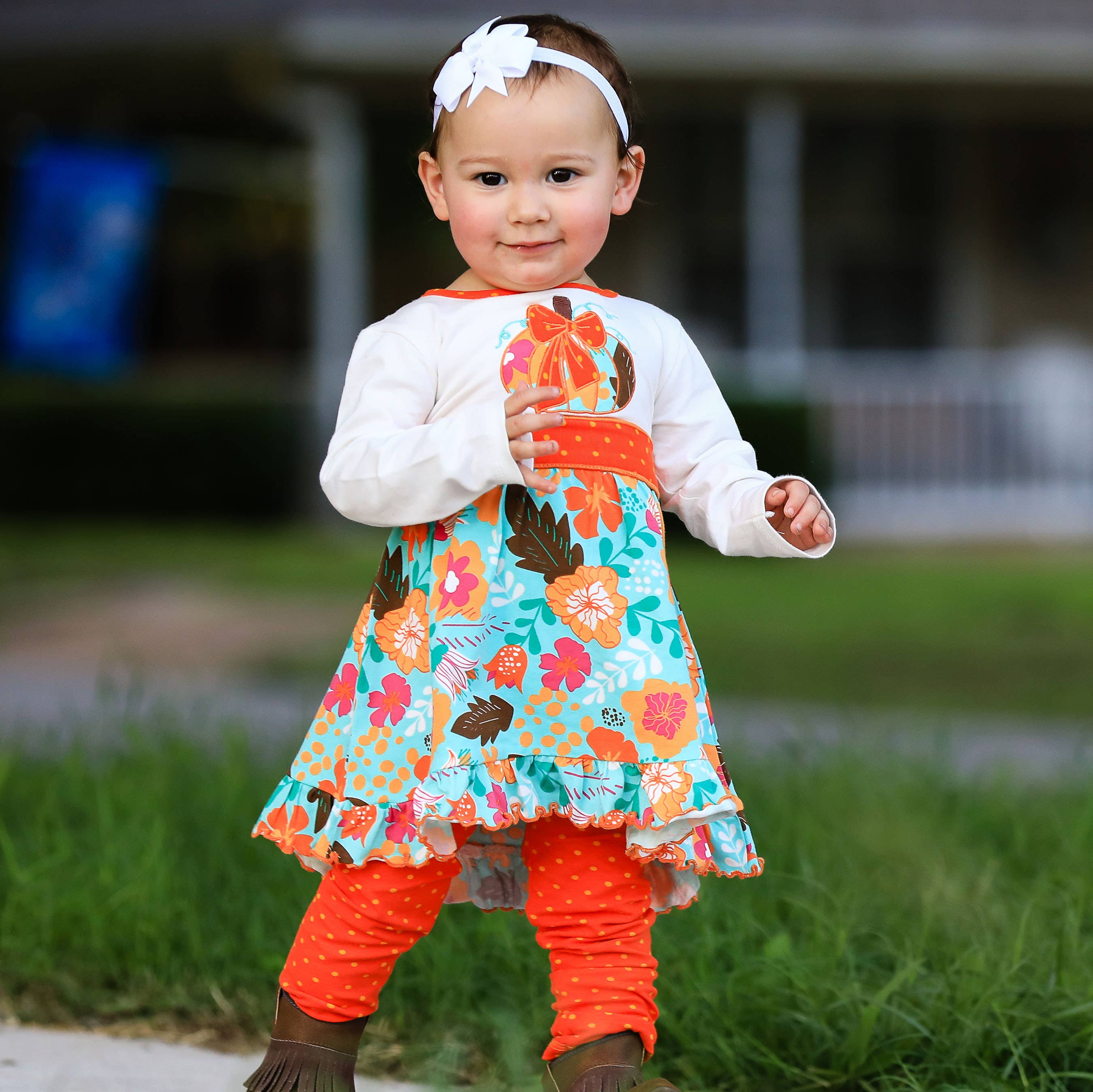 AnnLoren - Wholesale Top & Leggings Set - Kids - AnnLoren Big Girls Thanksgiving Dress Legging 9/10 Pumpkin2