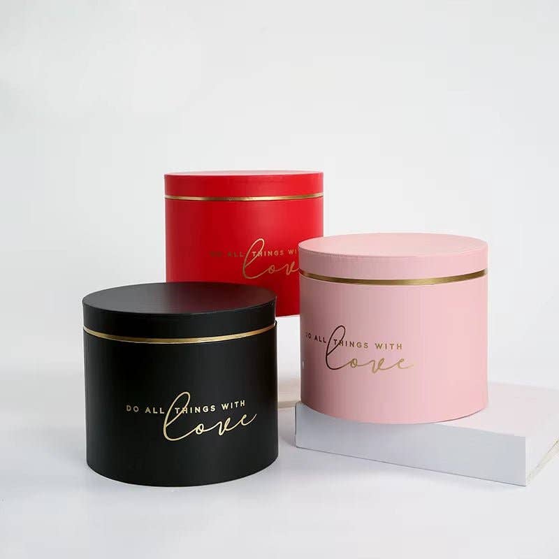 Elegant Design Supply - Wholesale Gift Box - Gold Rim Round Flower Gift Box6