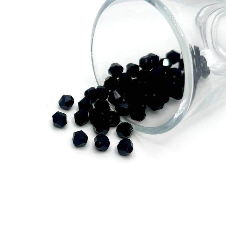 Guerrilla Charm - Wholesale Beads - 6x6mm Black Opaque Bicone Beads, Imitation Crystal, Grade AA