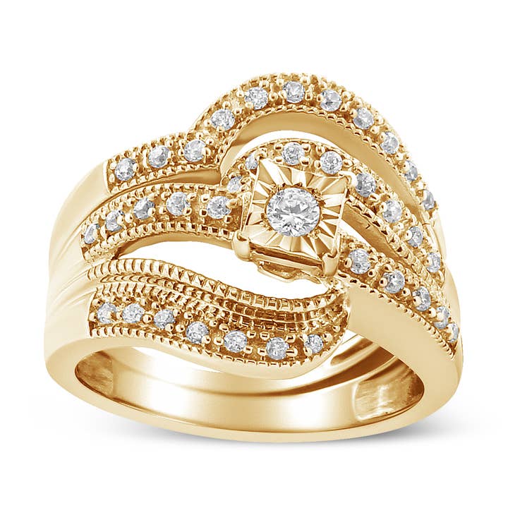 Anello di fidanzamento con diamante rotondo da 1/3 Cttw in oro 14 carati su argento per la vendita all'ingrosso da parte di Infinite Jewels