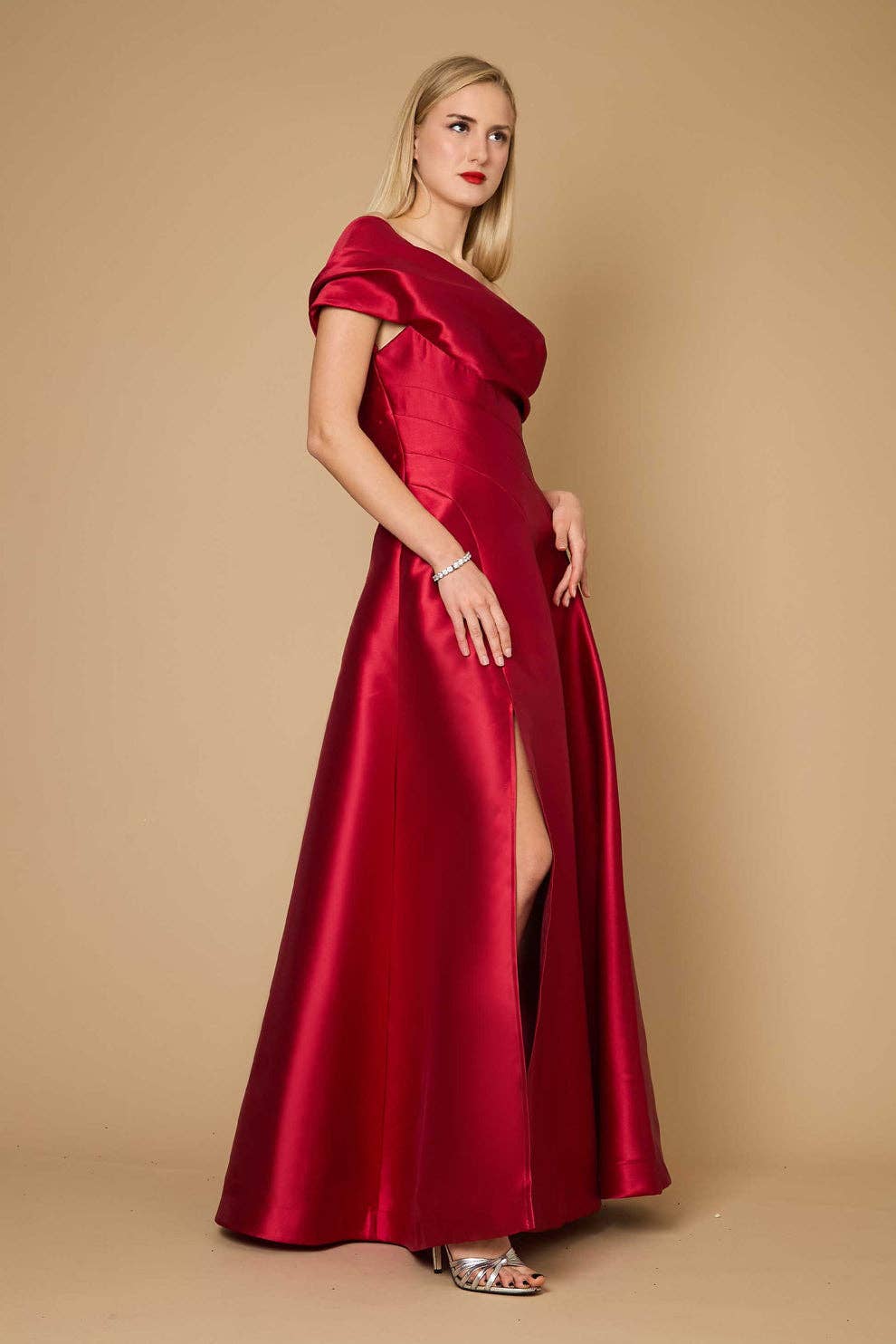 Kos Couture - Wholesale Gown - Women's - Classy Satin One-Shoulder Long Gown A Line with Slit1