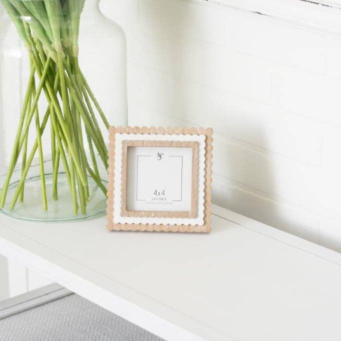 Adams & Co. - Wholesale Picture Frame - 11847 - 6x6x1 wood photo frame (SCALLOP) ntrl/wh (4x4) pic