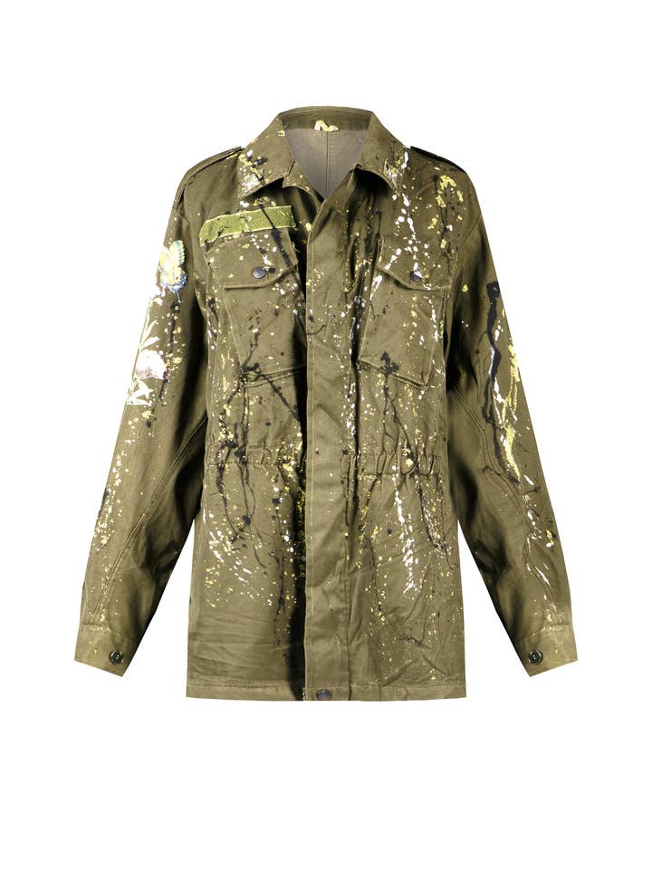 apiedinudinelparco - Wholesale Jacket - Women's - UP-CYCLED MILITARY JACKET GLITTER PATCH STREET ART LUX STYLE10