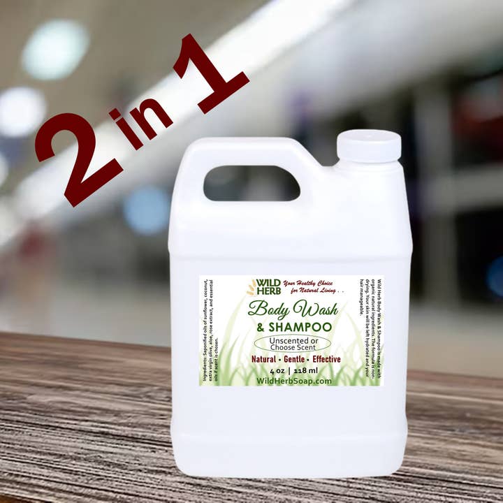 BULK SIZES Body Wash & Shampoo 2 in 1 Organic Gentle Liquid for wholesale by Wild Herb Soap Co
