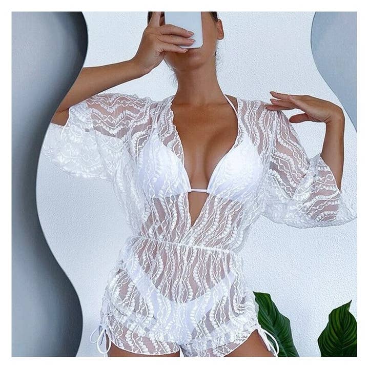 Conjunto de bikini de tres piezas con diseño dividido - Traje de baño modelo Netflix para venta al por mayor de FurDecoration