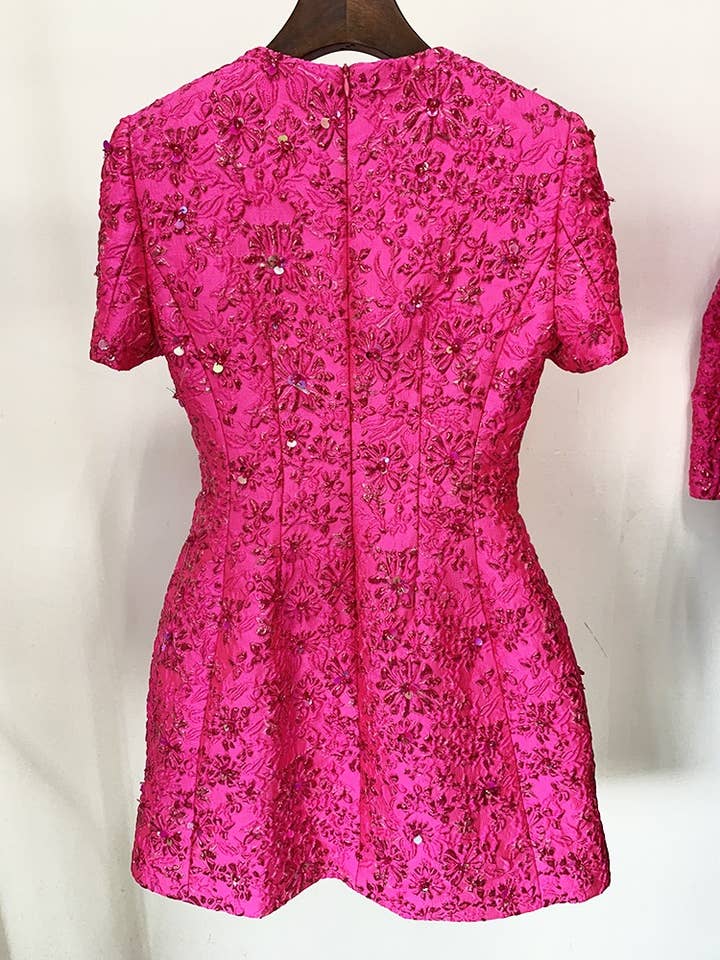 Productseeker - Wholesale Dress - Women's - DR071 Jacquard Beading Short-sleeved Dress