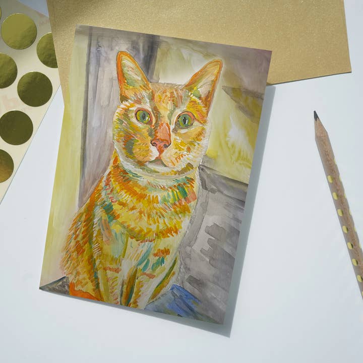 Cat Greeting Card, Orange Tabby Design for wholesale by Deking Art
