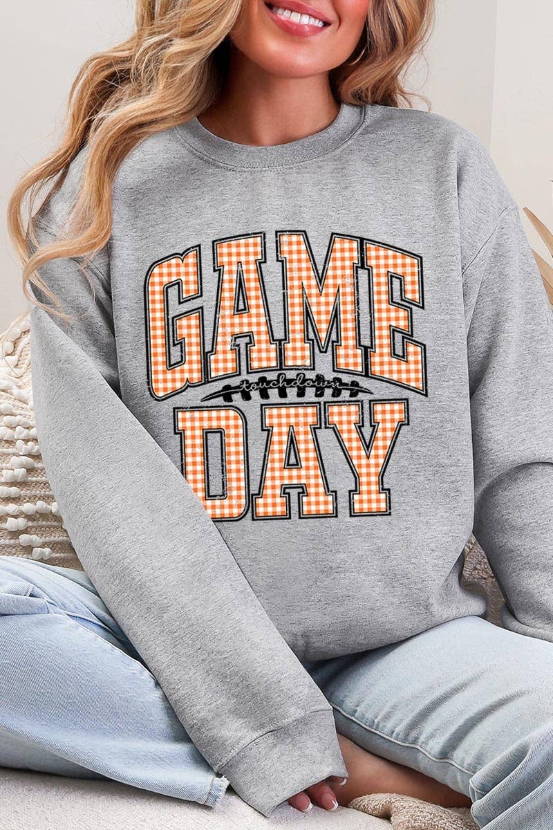 COLORBEAR - Wholesale T-shirt met print - Dames - Oranje Gingham Game Day Grafische Sweater