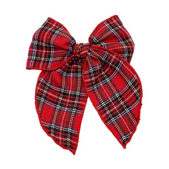 Christmas Morning Plaid SAILOR Hair Bow w/ Clip for wholesale by Pretty in Pink Bows