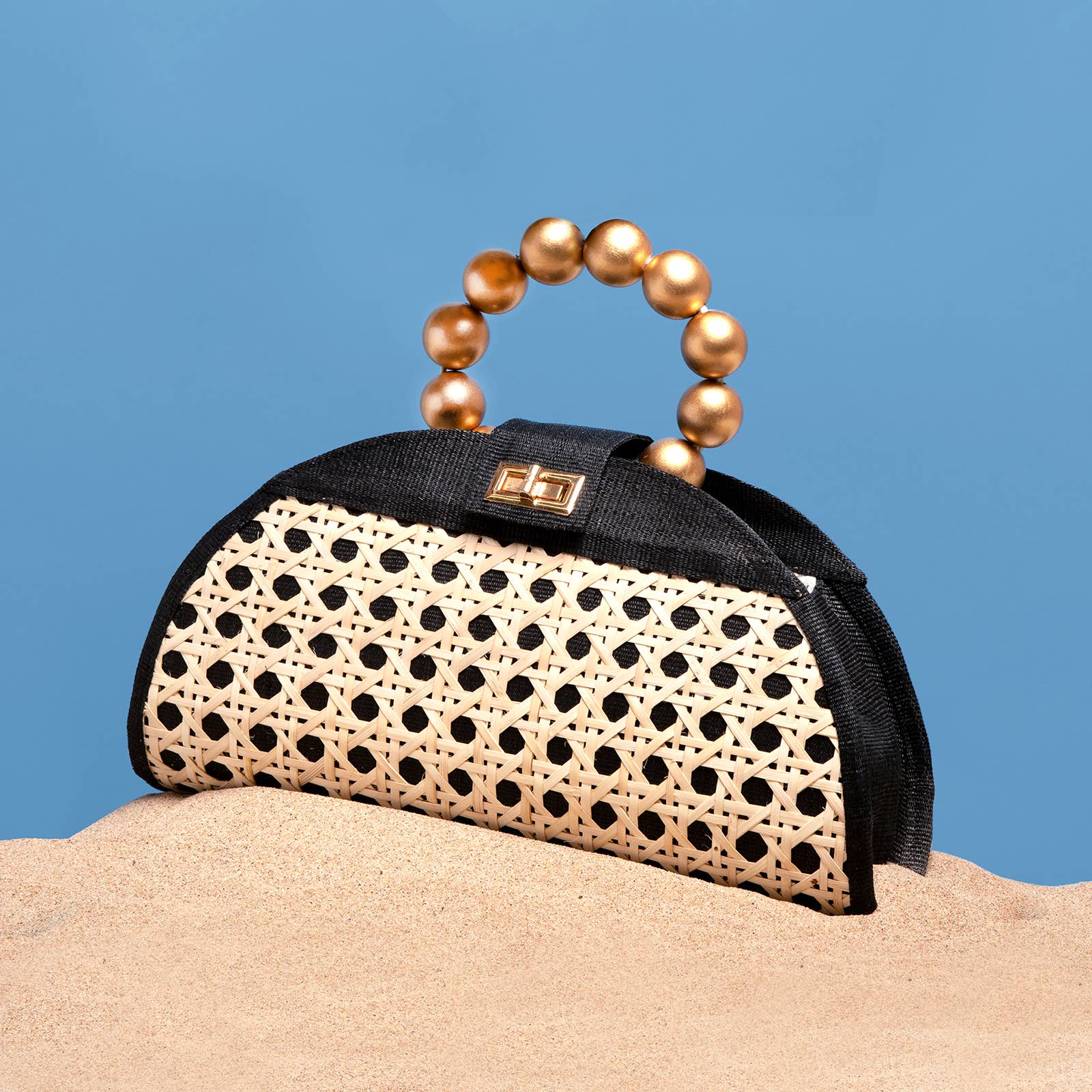 Soli & Sun - Wholesale Top Handle Bag - Women's - Beach Black & Gold  Bag | Natural Woven Style | Resort Style0