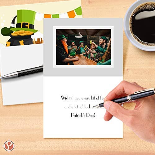Fine Cardstock - Wholesale St. Patrick's Day card - Happy St. Patrick's Day Greeting Cards – Colorful Pot of Gold, Green Cap and Lucky Horseshoe Design for Irish Holiday Greetings, Gifts and Presents | 80lb Cover (216gsm) | 4.25 x 5.5” | 10 per Pack2