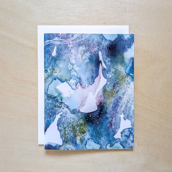 Abstract Blue & Green Watercolor - A2 Card - Blank Inside for wholesale by Emma J Rivers