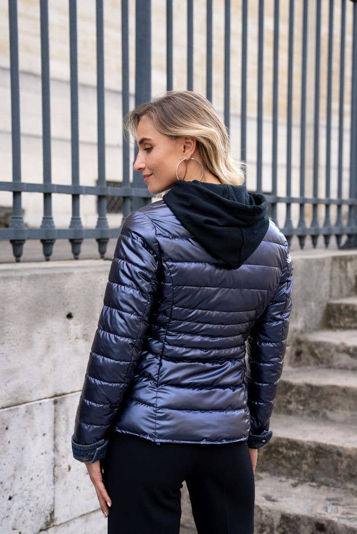 Attrait Paris - Wholesale Pufferjack - Dames - Kenza metalen jeansjack van twee materialen69