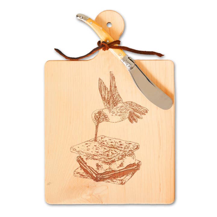 Vicki Sawyer "Content" Maple Wood Cheeseboard 9 x 6" With Spreader for wholesale by Sophistiplate