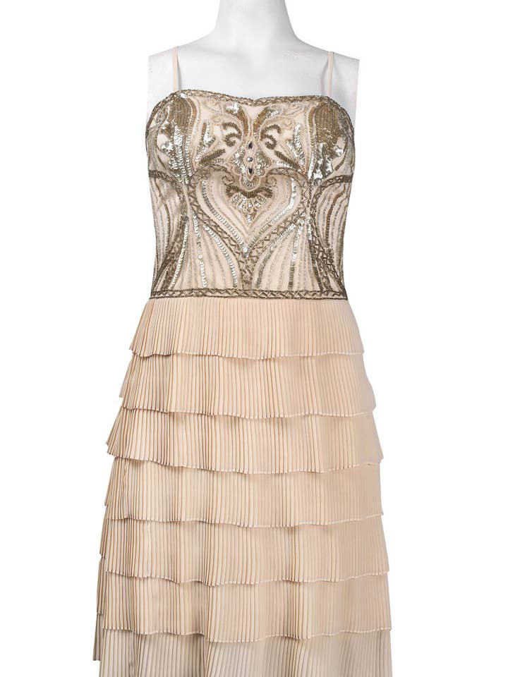 Sue Wong Spaghetti Strap Beaded Accordion Dress for wholesale by New Yorker's Apparel