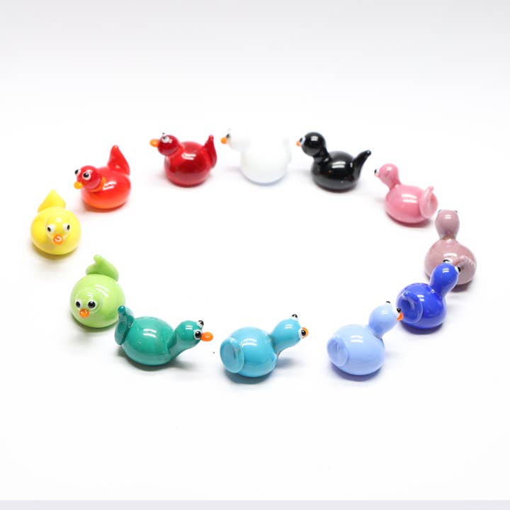 12 Glass Duck Miniature Ornaments Keepsake, Plant Decor for wholesale by Joy McMillan Glass