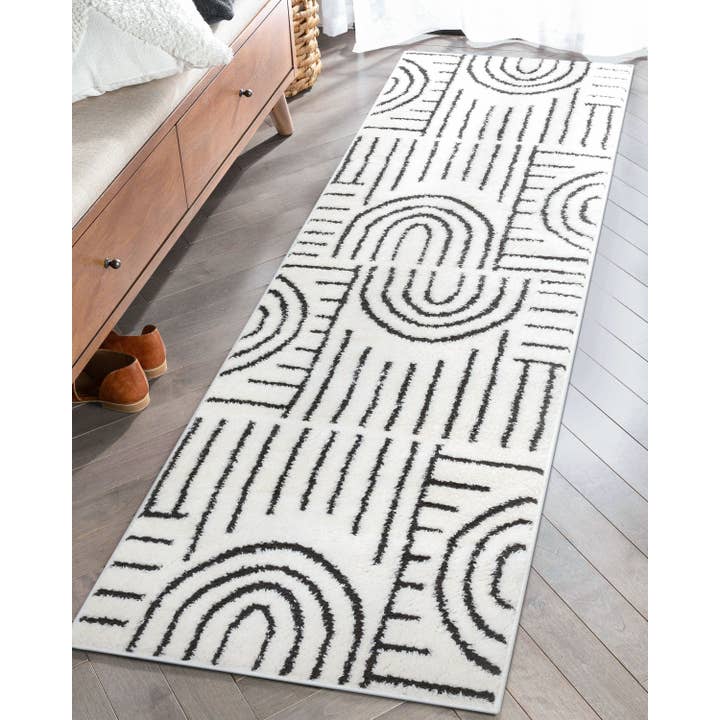 Well Woven - Wholesale Area Rug - Boho Rainbow Shag Geometric Ivory Black High-Low Rug6