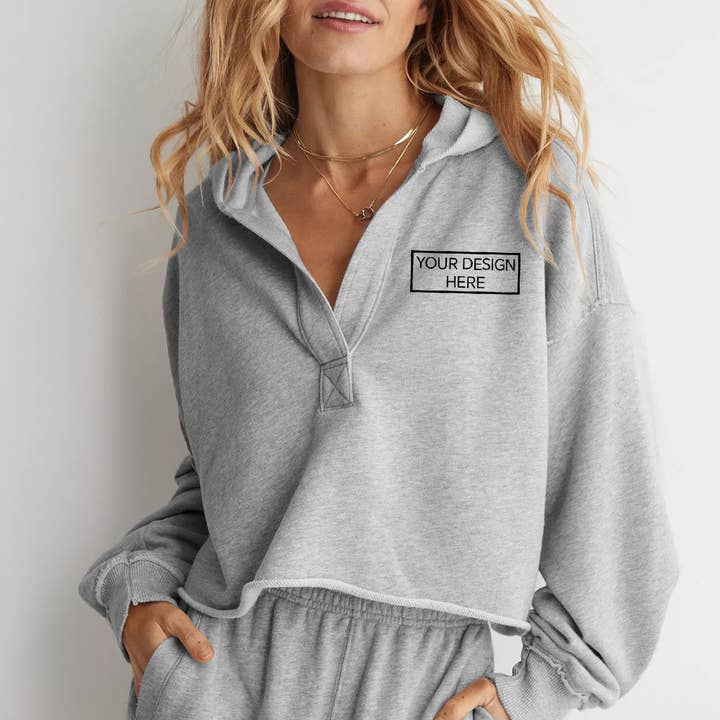 Suhkasana - Wholesale Hoodie - Women's - Customizable Washed V-Neck Hooded Pullover Loose Fit Sweatshirt7