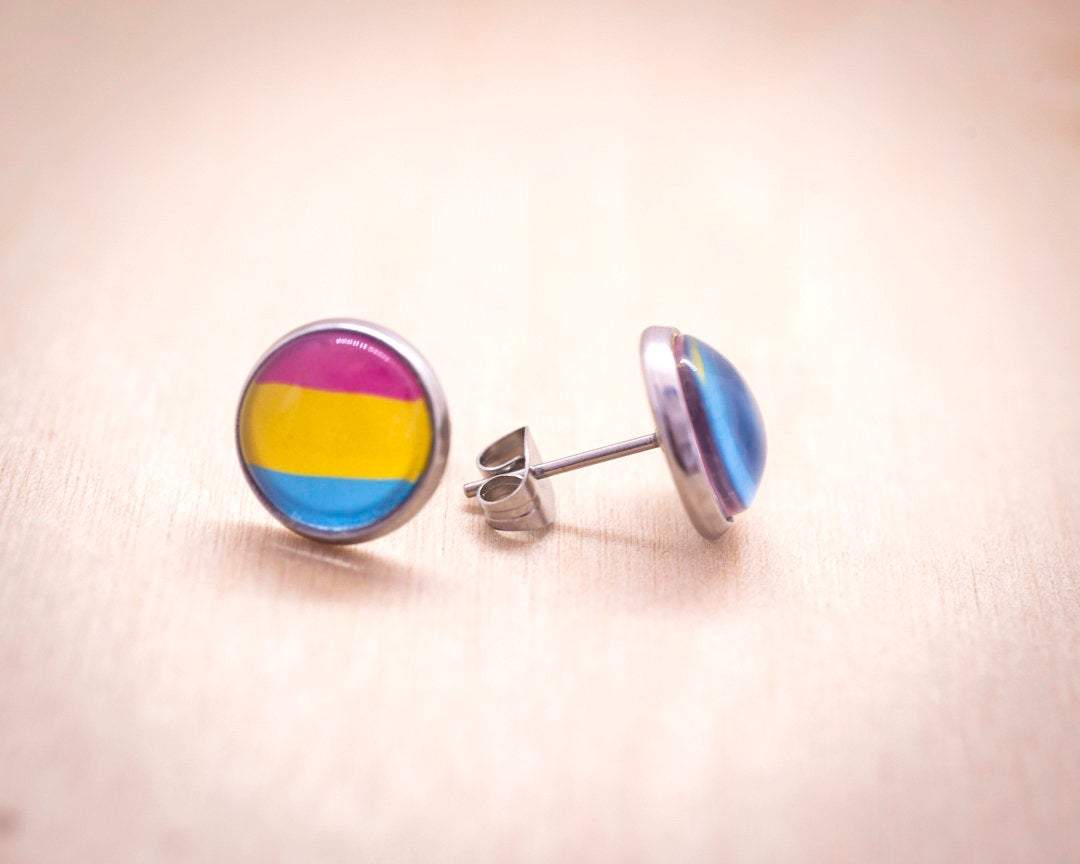 Crafty Queer Studio - Wholesale Stud/Post Earrings - Pansexual flag pride LGBTQ+ earrings - stud or dangle2