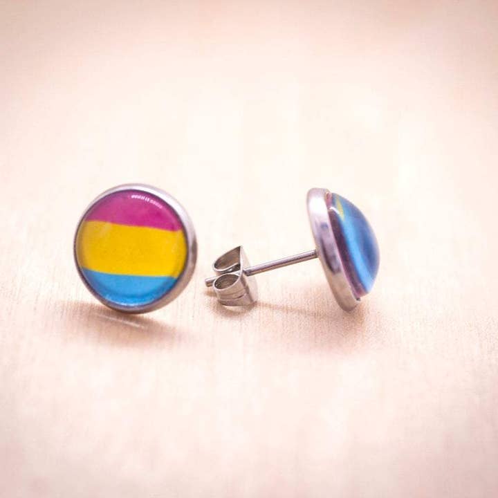 Crafty Queer Studio - Wholesale Stud/Post Earrings - Pansexual flag pride LGBTQ+ earrings - stud or dangle2