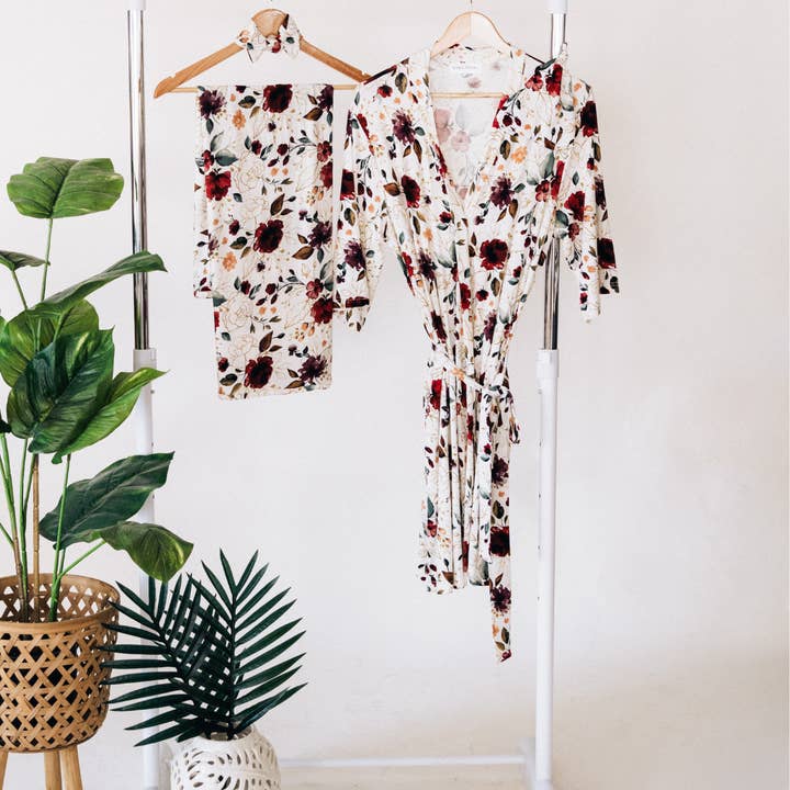 HAHA MAMA Clothing - Wholesale Robe – Women's - Red Rose Maternity Delivery Gown & Matching Swaddle