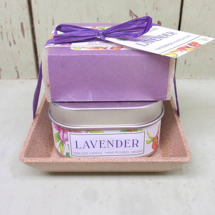 Green Daffodil Bath & Body - Wholesale Bath & Body Set - Lavender Candle & Soap Dish Kit - Gift Set