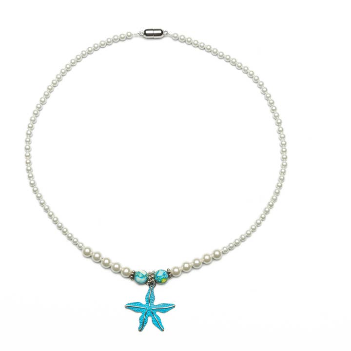 Colgante de estrella de mar azul con collar de hematita magnética blanca para venta al por mayor de Magnehealth