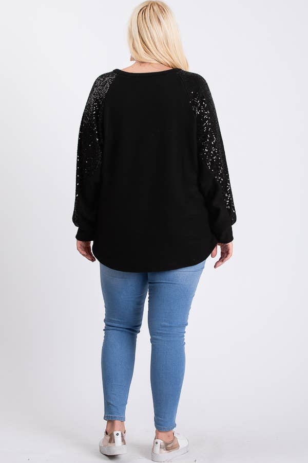 7th Ray - Wholesale Tunic - Women's - [PLUS SIZE] Brushed Knit Sequin Long Sleeve Top T2937XL8