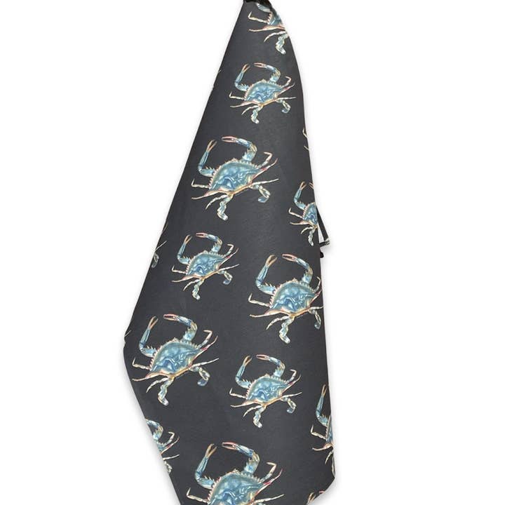 Torchon - Crabe sur Lin Coton Noir pour la vente par Goose and Willow