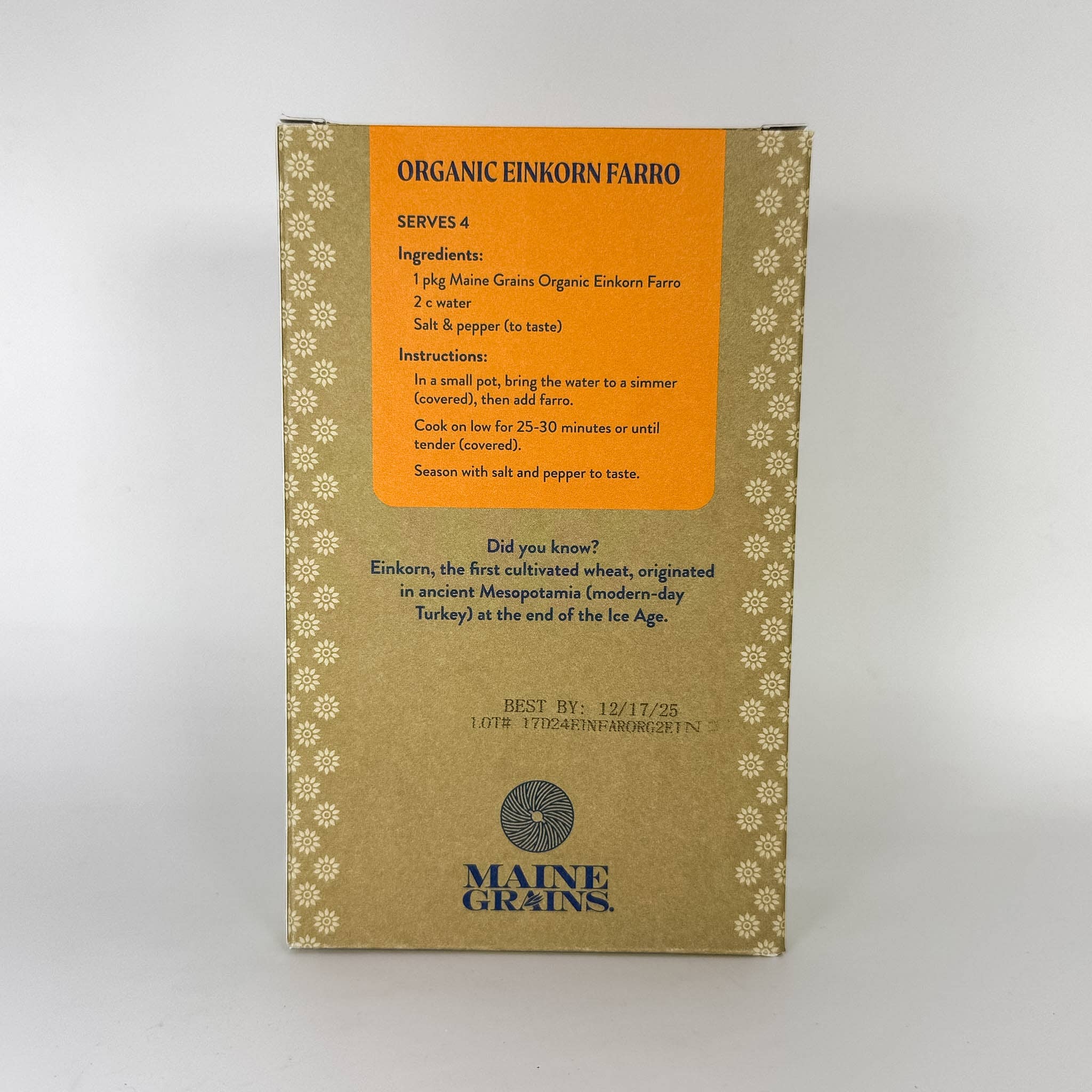 Maine Grains - Wholesale Whole Grains - Organic Einkorn Farro / Case of 61