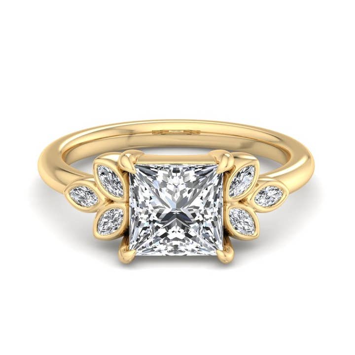 Anello di fidanzamento con diamante centrale coltivato in laboratorio Principessa di Splendore Floreale per la vendita all'ingrosso da parte di Caratina