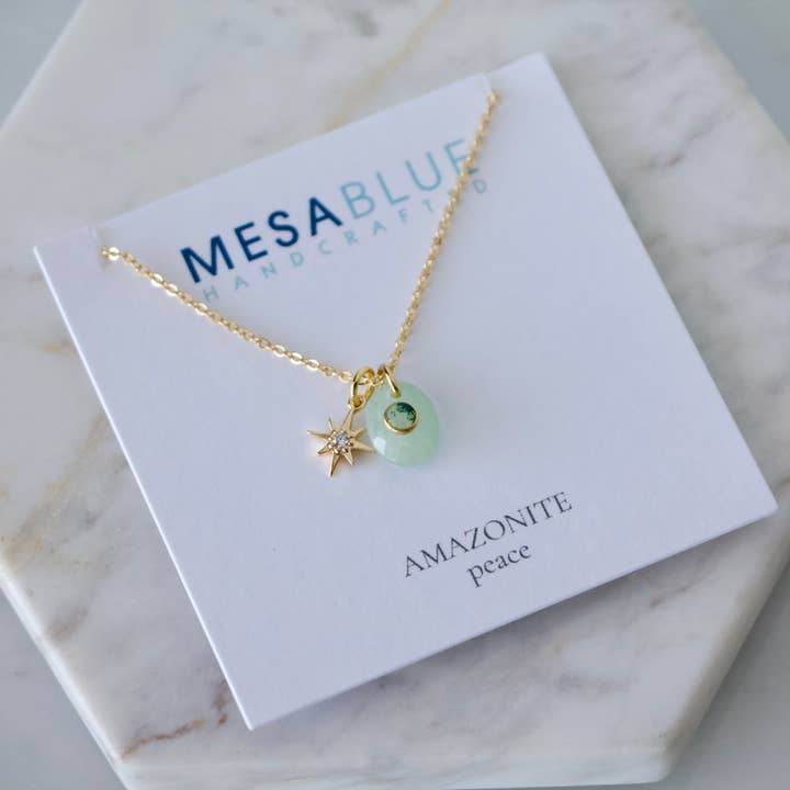 Mesa Blue - Wholesale Pendant/Charm Necklace - Labradorite or Amazonite Moss Agate Inlay Star Necklace 2