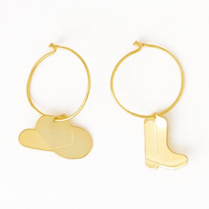 Brincos de Argola com Chapéu + Bota Western Loretta em Latão por Atacado por atacado de INK + ALLOY