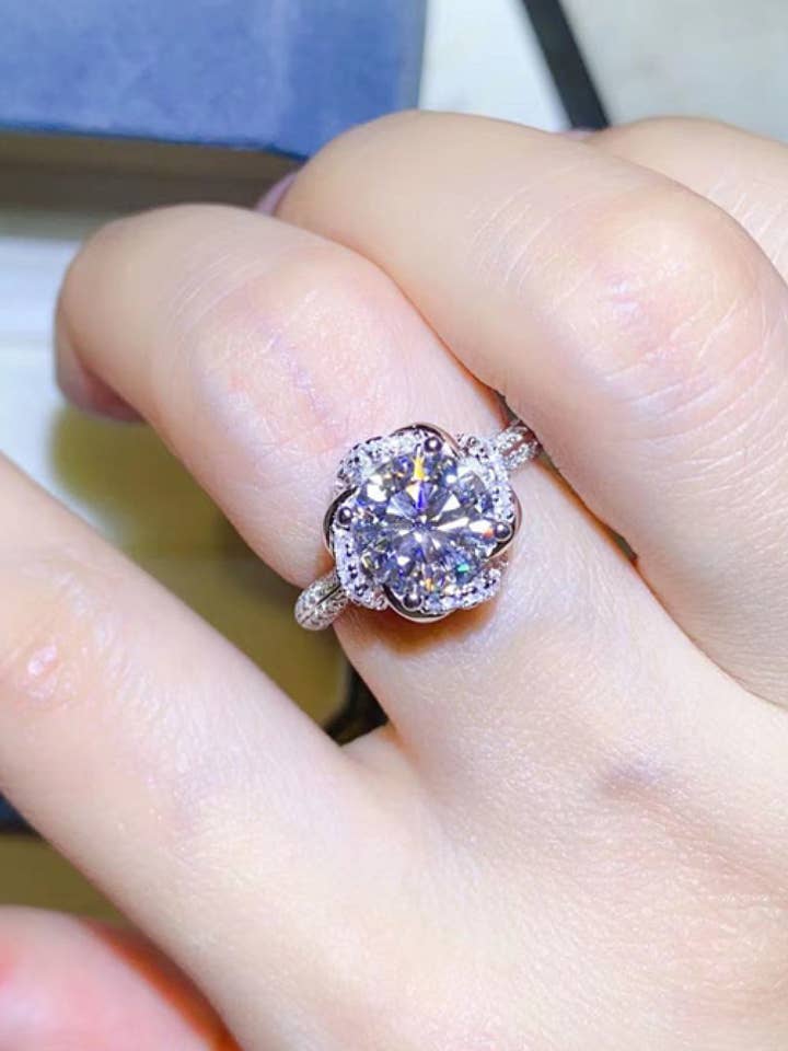 2 Carat Moissanite Platinum Over Pure Sterling Silver Ring for wholesale by Sparkala