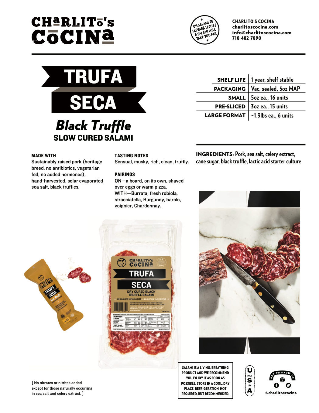 Charlito's Cocina - Vente Salamis - Trufa Seca - Saucisson de Truffe Noire Lentement Affiné Pré-Tranché6